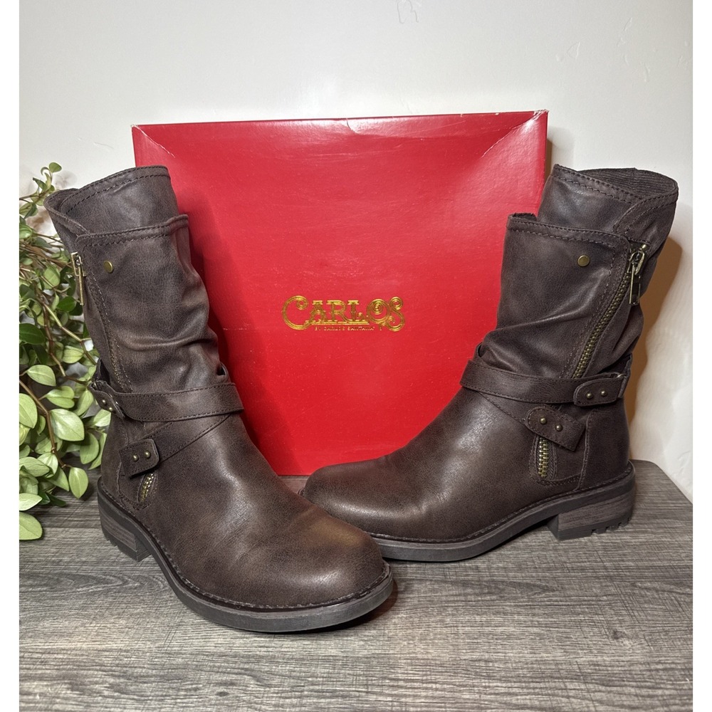Carlos Santana Sawyer Boots Womens 9 M Brown Leather Ankle Boots Booties w/ Box